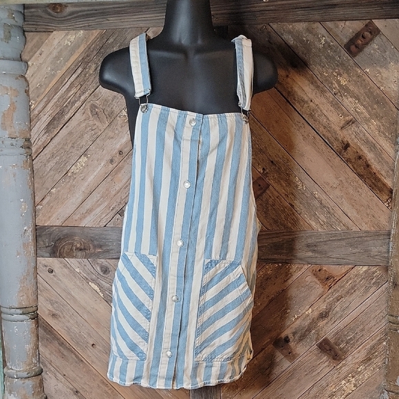 Signature8 Blue and White Striped Button-Down Dress Overall Denim Dress Medium - Picture 1 of 4